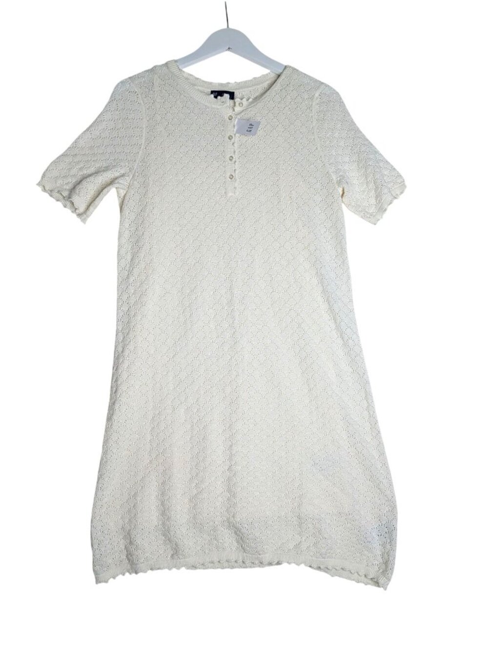 Gap Ivory Frost Pointelle Crochet Linen-Blend Mini Dress S Tall New - Picture 12 of 16